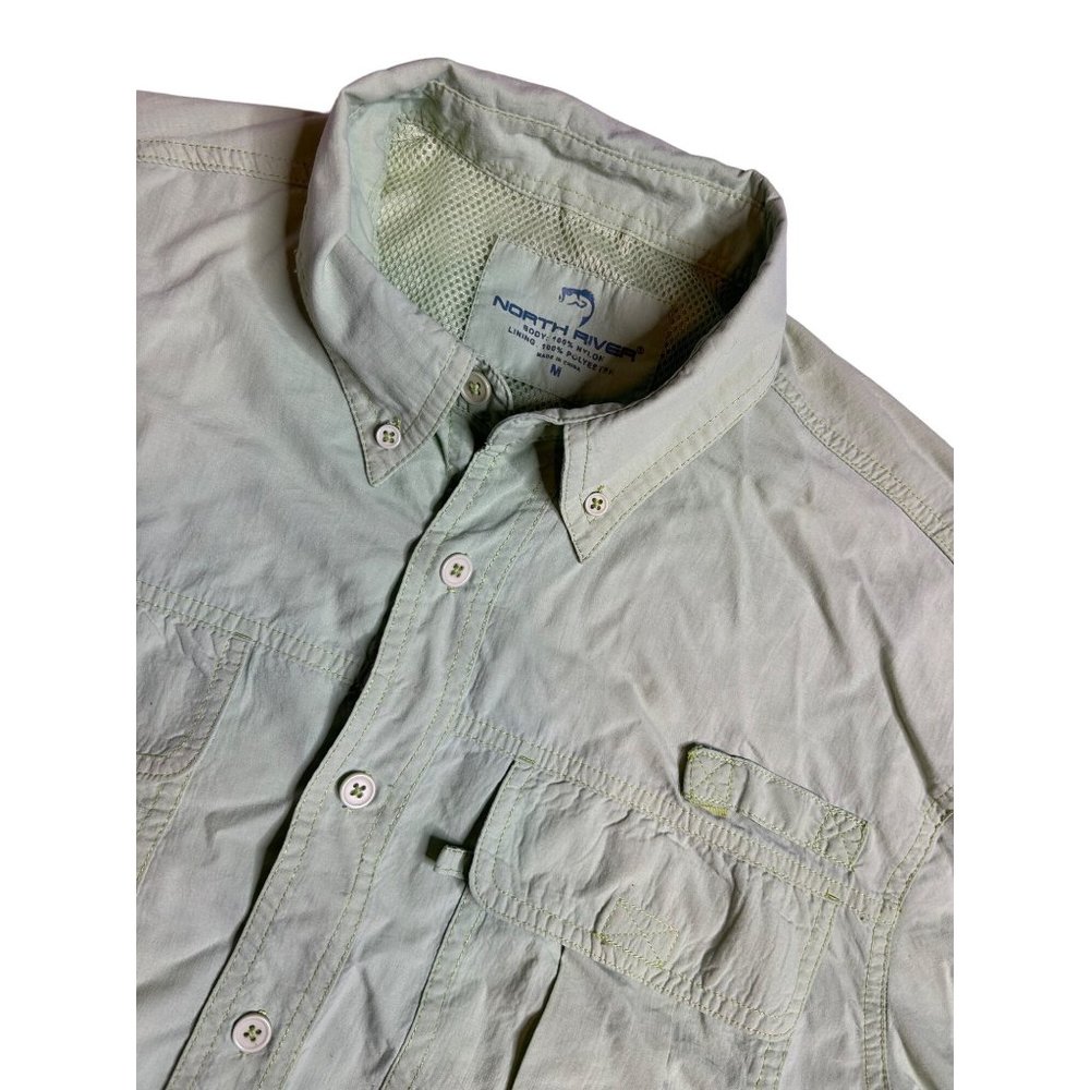 North River Mens Medium Green Short Sleeve Button Up Mesh Lined‎ Vented Fishing